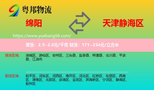 绵阳到静海区物流