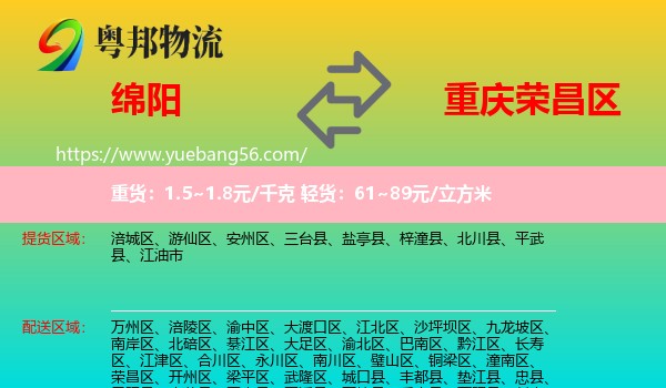 绵阳到荣昌区物流